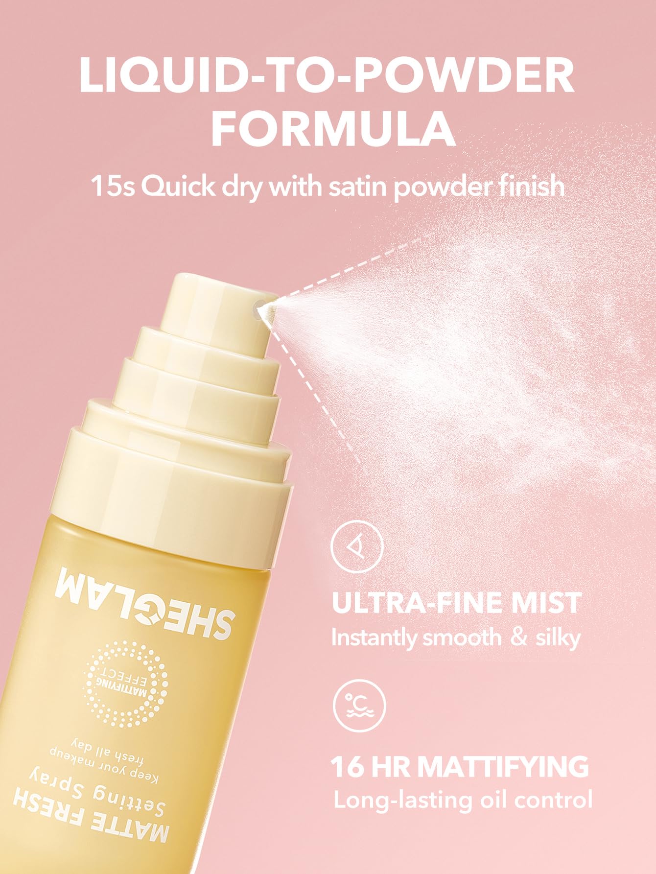 SHEGLAM Matte Fresh Setting Spray mist application on skin for a lightweight finish