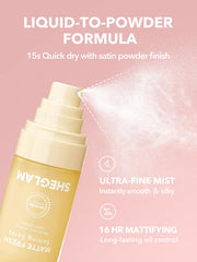SHEGLAM Matte Fresh Setting Spray mist application on skin for a lightweight finish