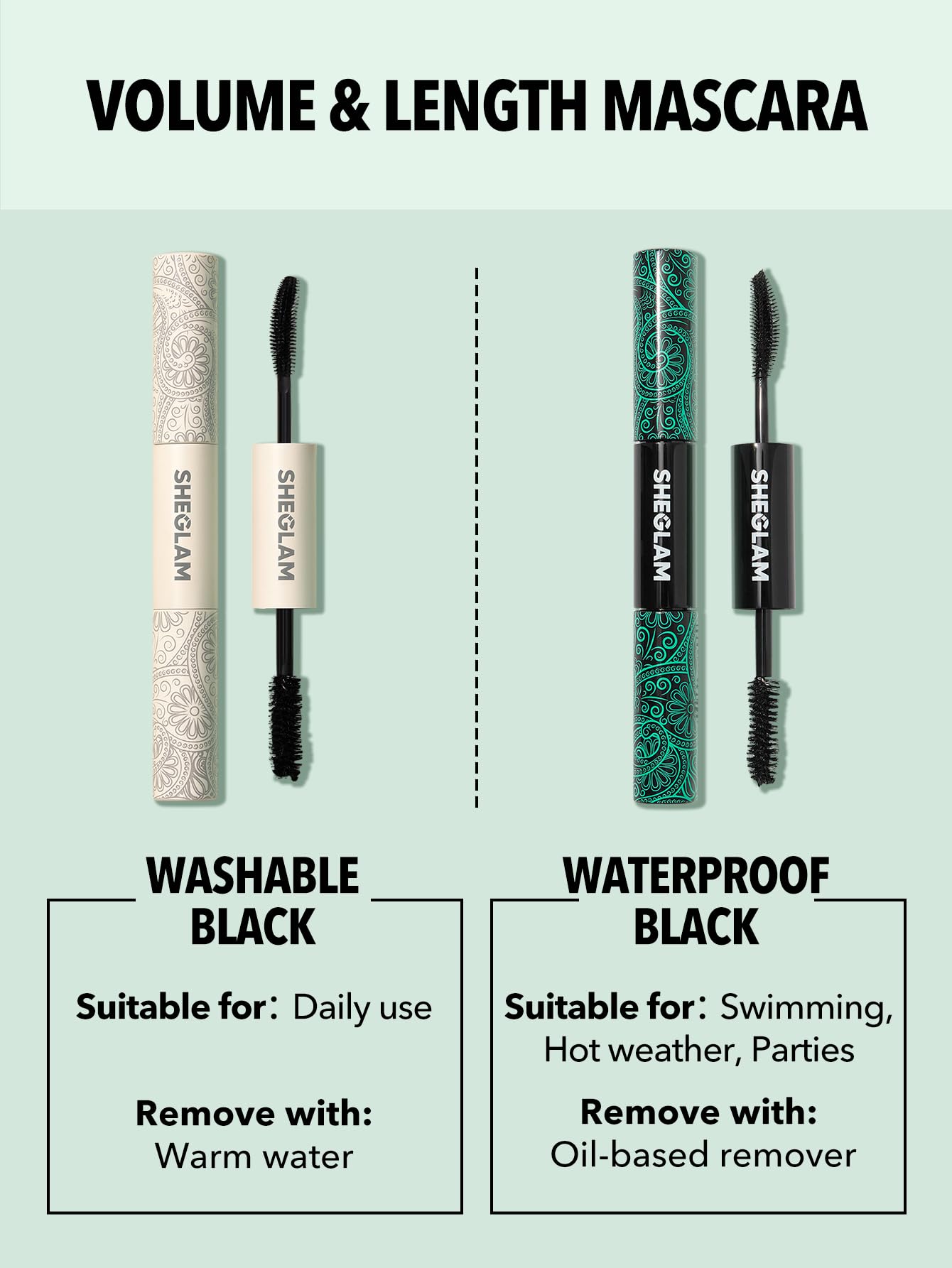 SHEGLAM oil-based remover dissolving tubing mascara on lashes.