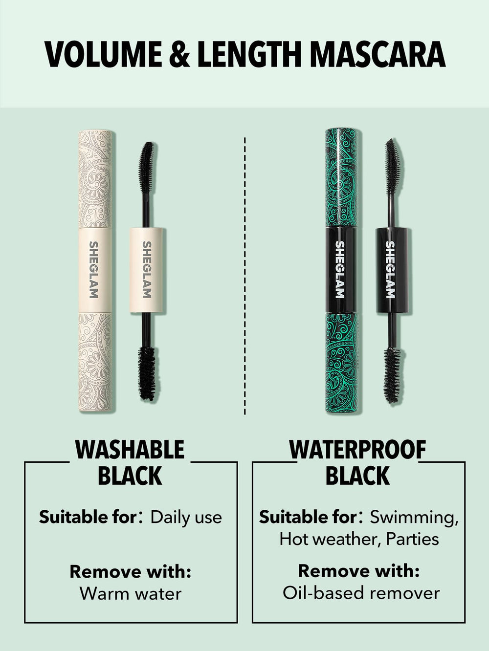 SHEGLAM oil-based remover dissolving tubing mascara on lashes.