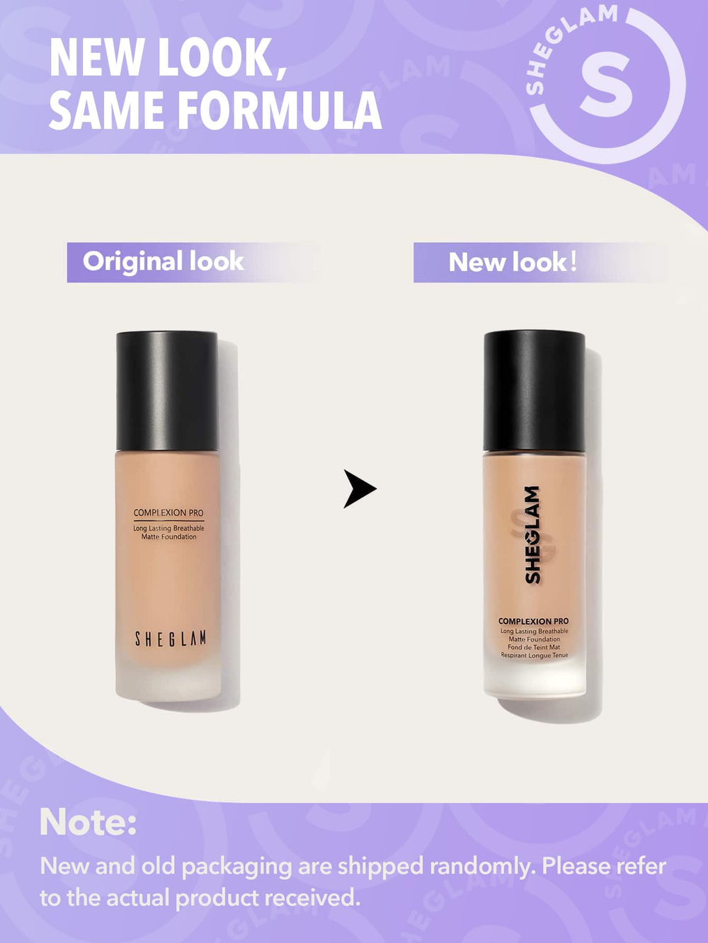 Packaging and label display of SHEGLAM foundation product.