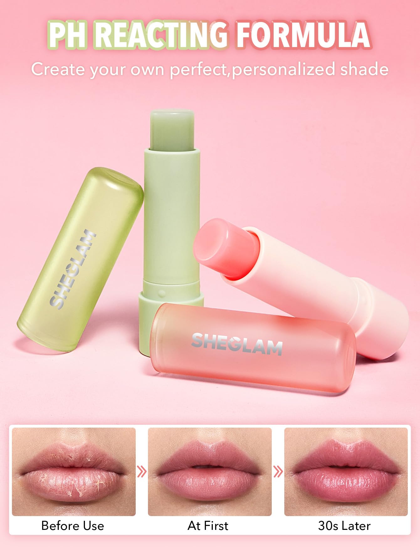 SHEGLAM Pout PHresh Watermelon color-change effect on lips while moisturizing.