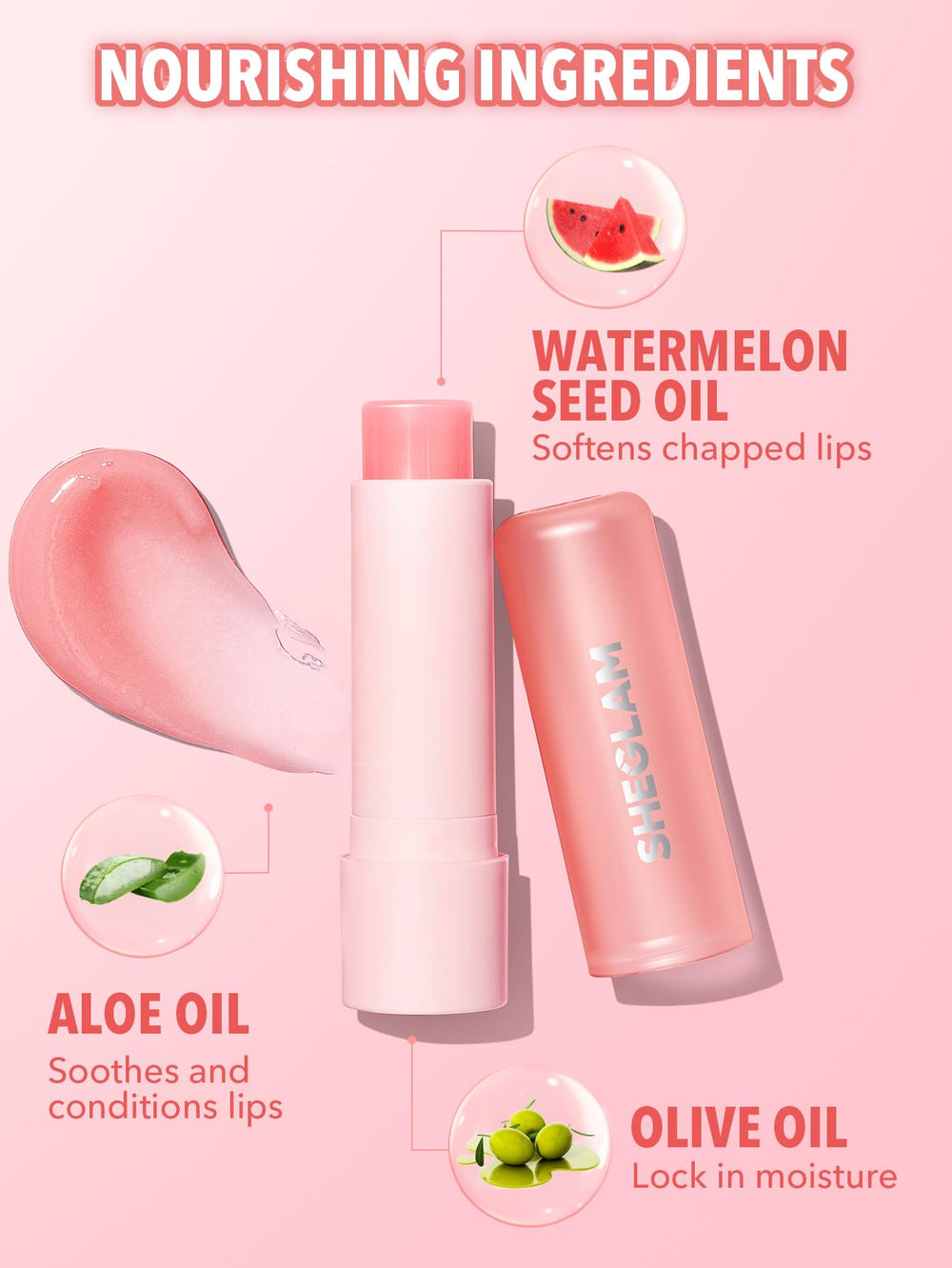 SHEGLAM Pout PHresh Watermelon moisturizing application on lips for smooth feel.