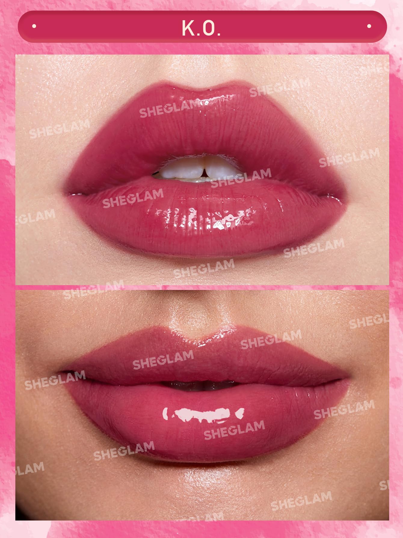 SHEGLAM Pout Pillow purple shade swatch on lips for bold look