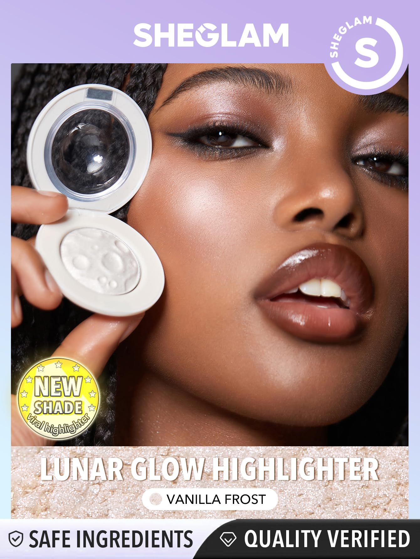 SHEGLAM Silky texture application shows smooth blend on eyes and cheeks.