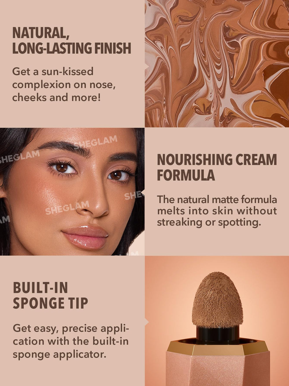 SHEGLAM Sun Beam Toffee cheek swatches showing subtle sun-kissed color