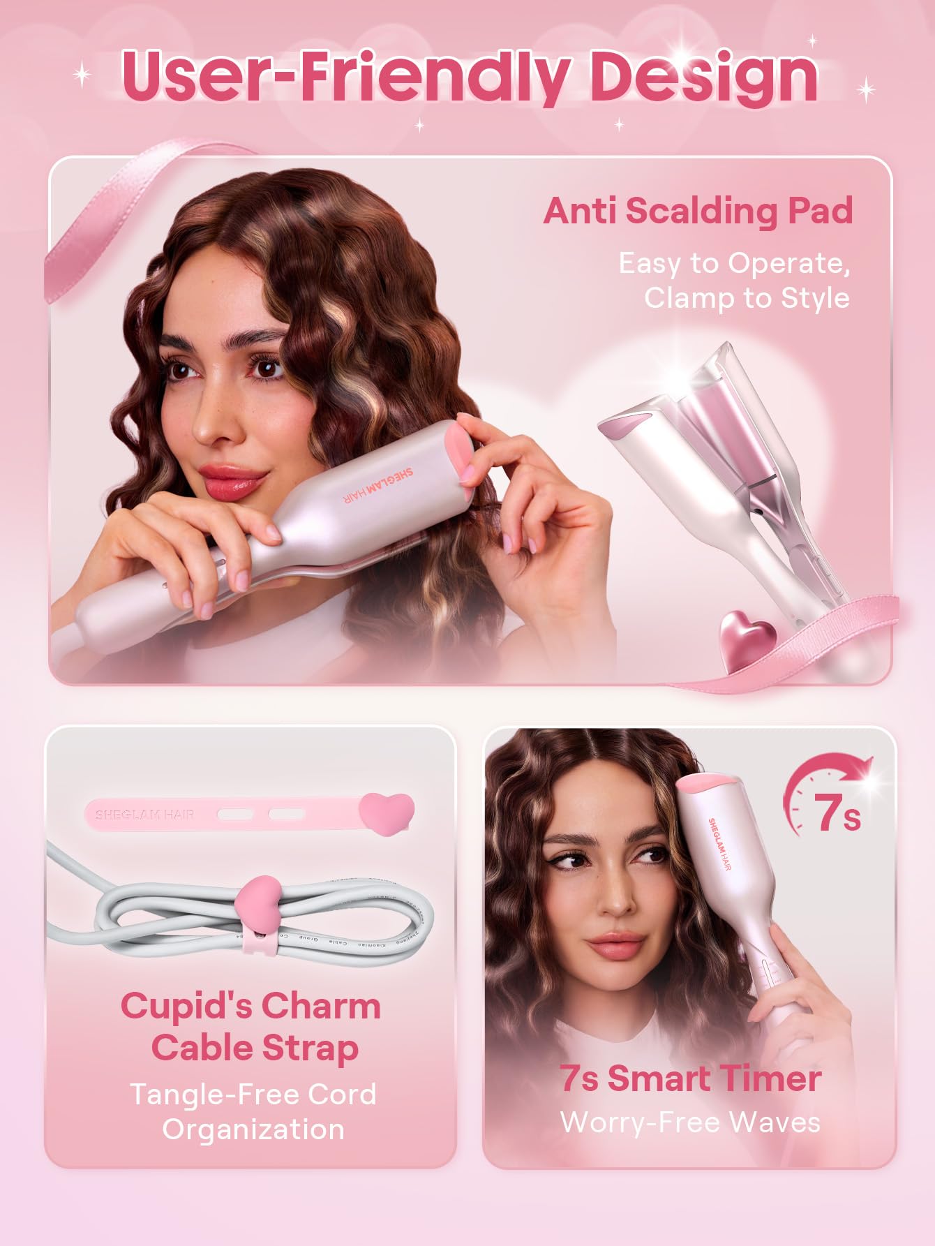 SHEGLAM wand in use creating smooth, defined waves.