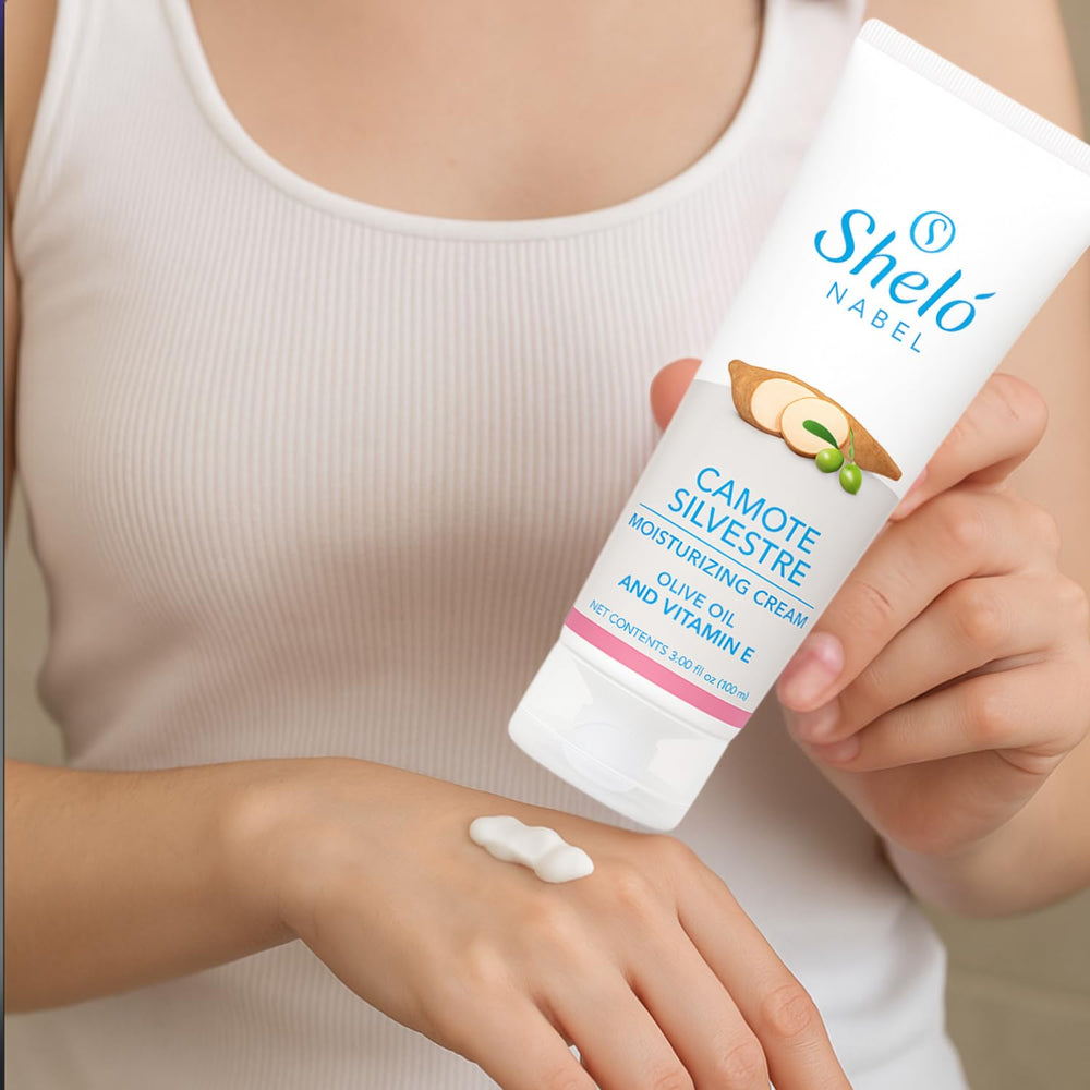 Sheló NABEL camote extract emphasized as natural antioxidant for elasticity support.
