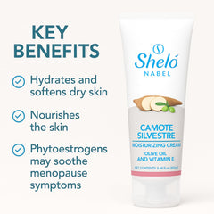 Sheló NABEL olive oil and vitamin E ingredients highlighted for skin nourishment.
