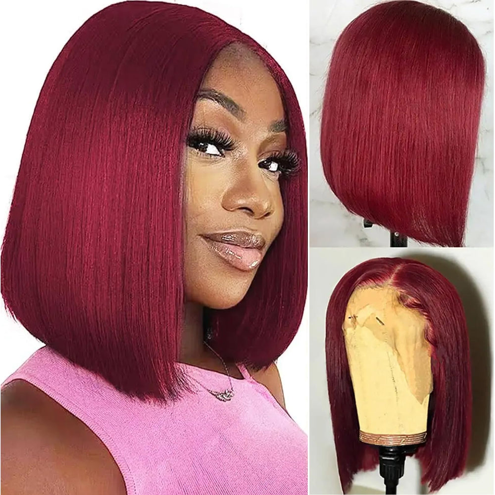 Shesbeauty 99j Burgundy lace front bob wig, 10 inch length for versatile styling.
