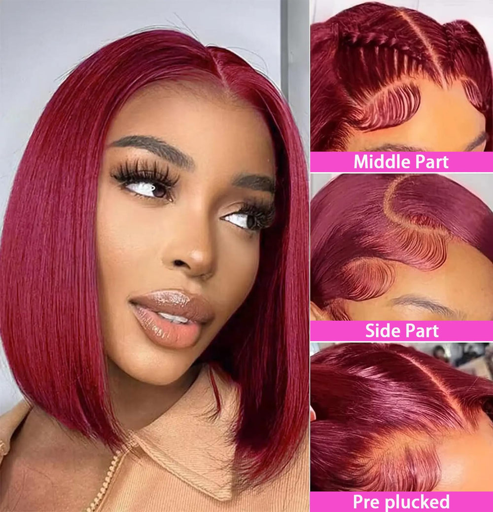 Shesbeauty wine red 13x4 lace front wig with invisible knots for natural look.