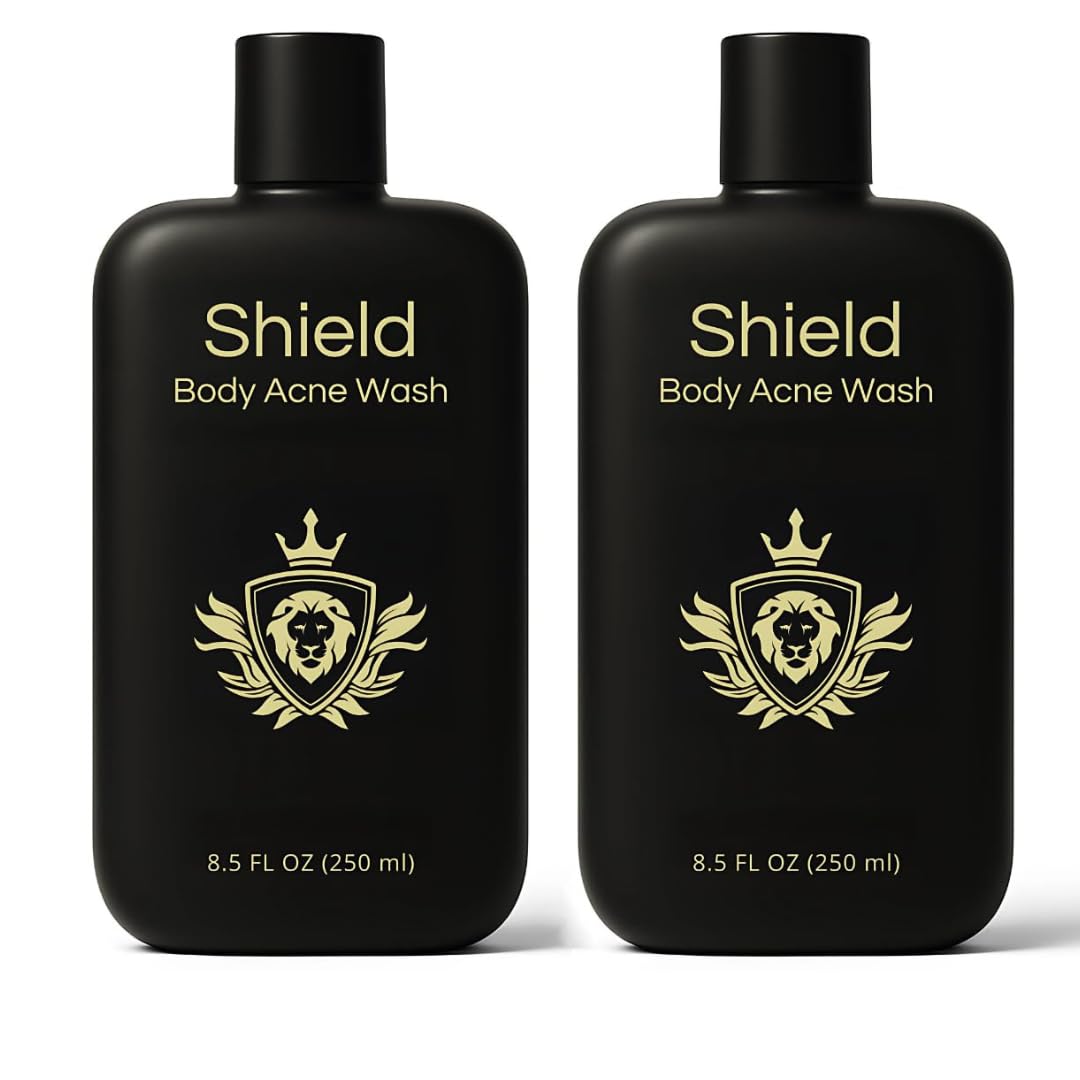 Shield Body Acne Wash back bottle close-up for daily cleansing after workouts.