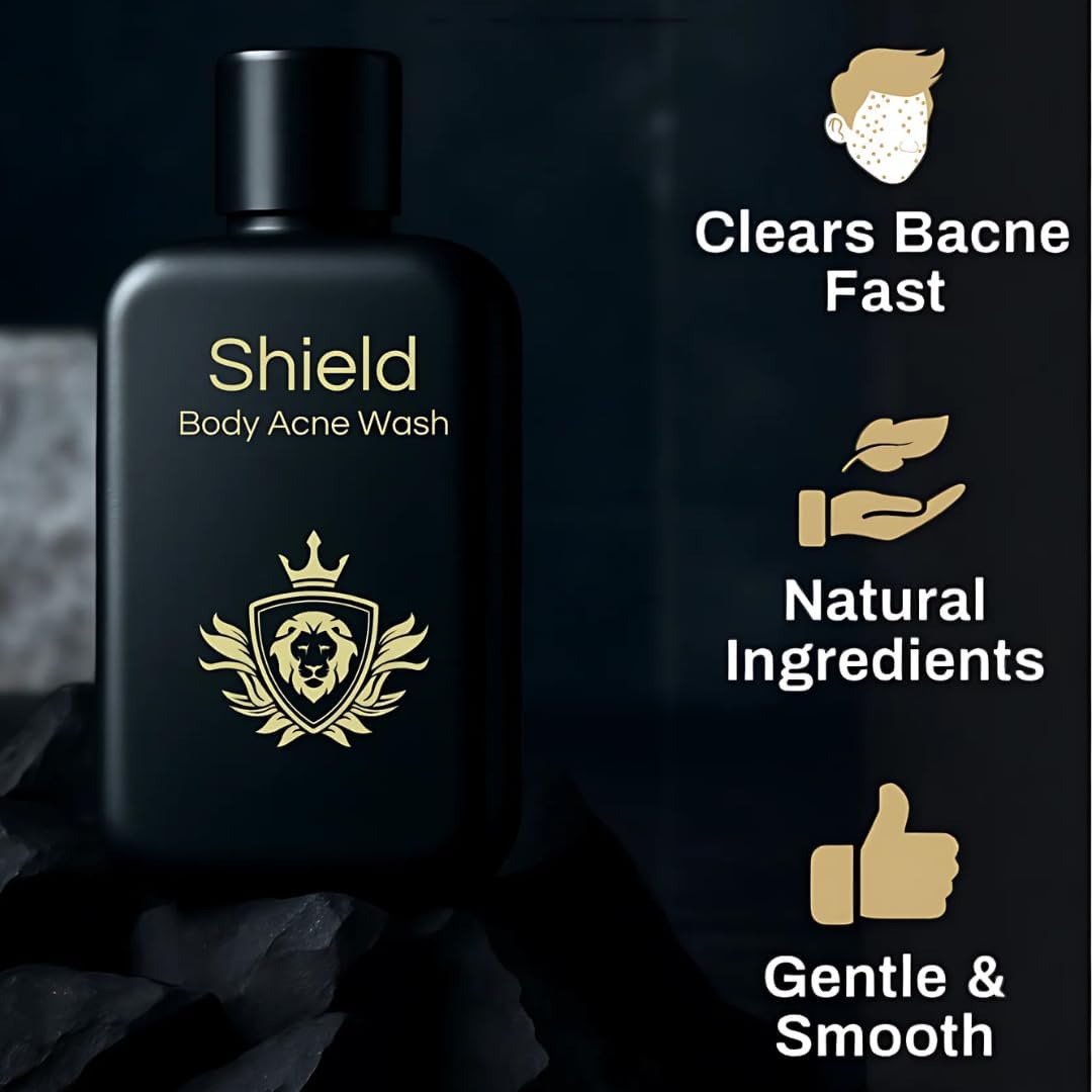 Shield Body Acne Wash chest-shoulders lathering for clearer skin in shower.