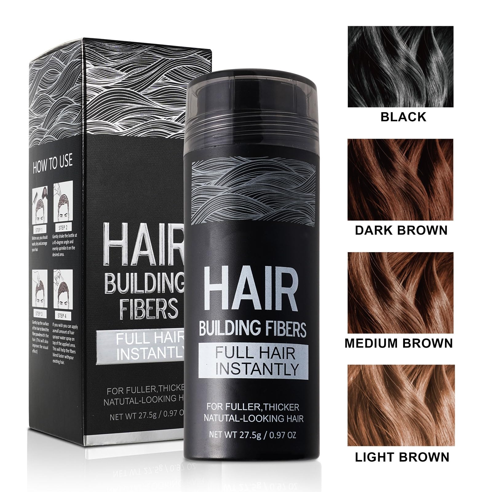 SHIFAKOU Natural keratin fibers blend for seamless density.