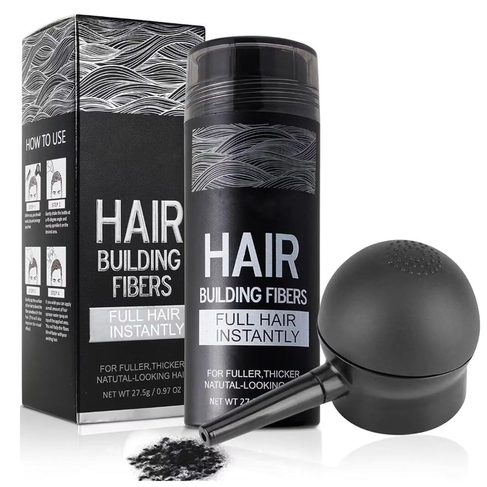 SHIFAKOU hair fibers with spray applicator for quick thinning-area coverage.