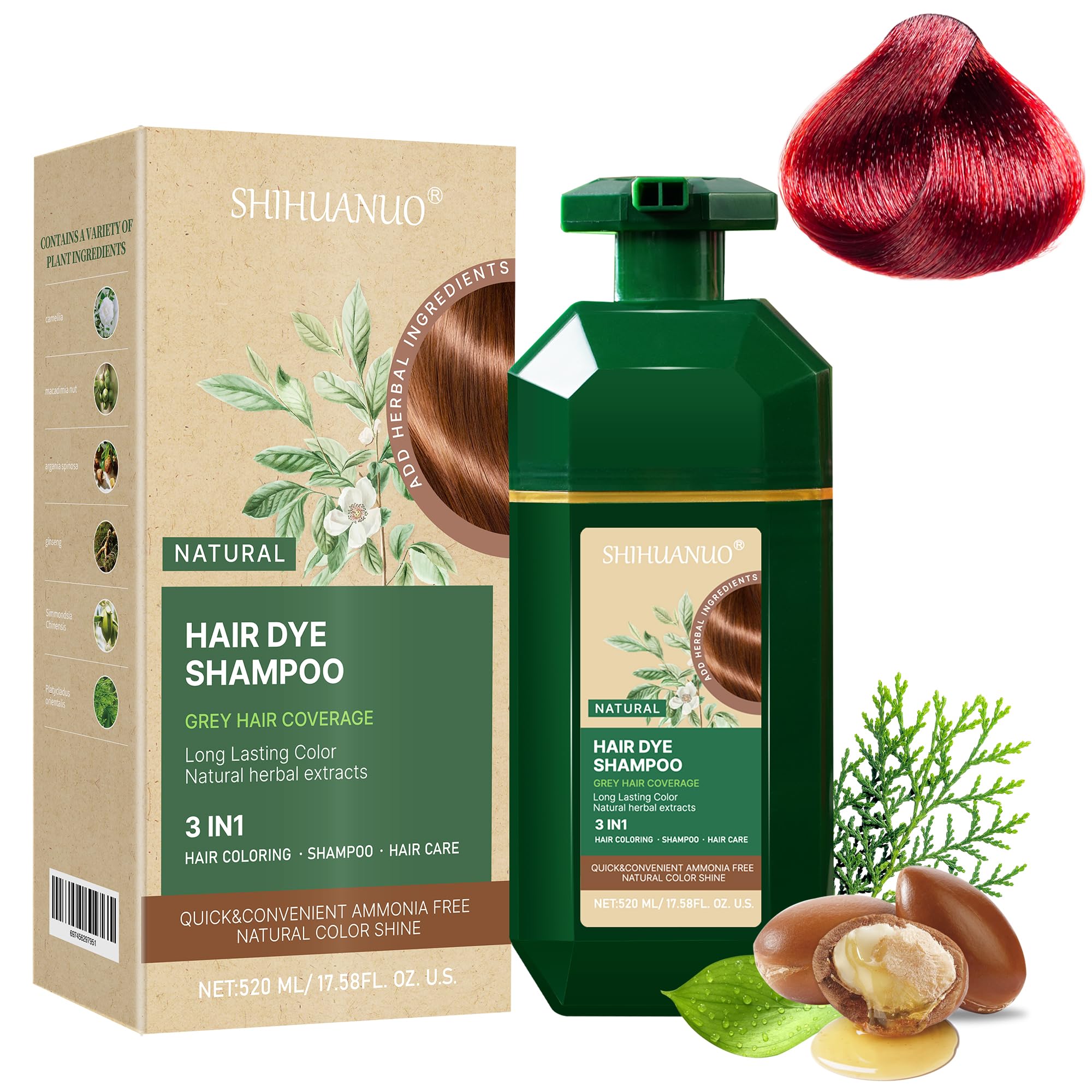 SHIHUANUO wine-red hair dye shampoo bottle pour shows easy at-home coloring