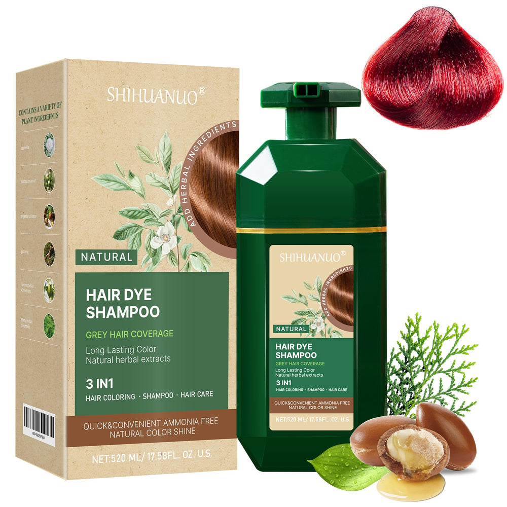 SHIHUANUO wine-red hair dye shampoo bottle pour shows easy at-home coloring