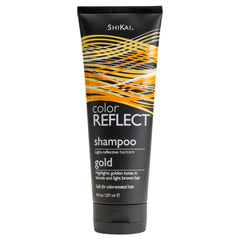 ShiKai Color Reflect Gold Shampoo bottle highlights golden tones for blonde and light brown hair.