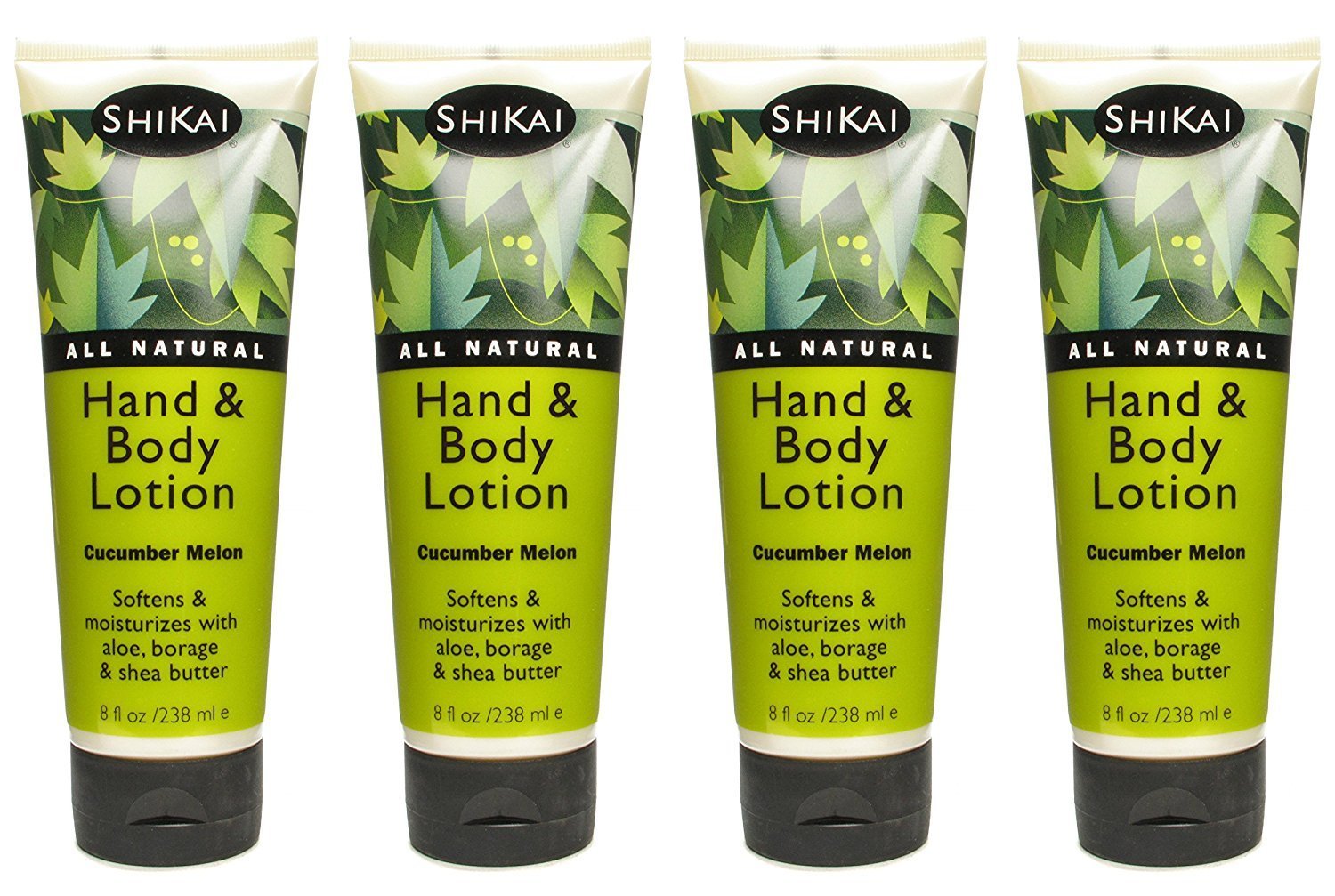 Shikai Cucumber Melon Hand & Body Lotion 8oz 4-pack for daily hydration and soft skin.