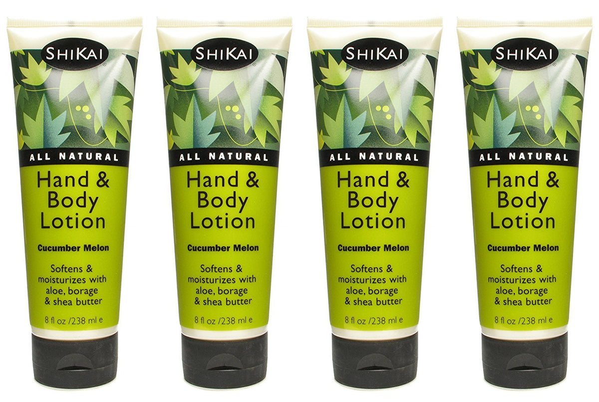 Shikai Cucumber Melon Hand & Body Lotion 8oz 4-pack for daily hydration and soft skin.