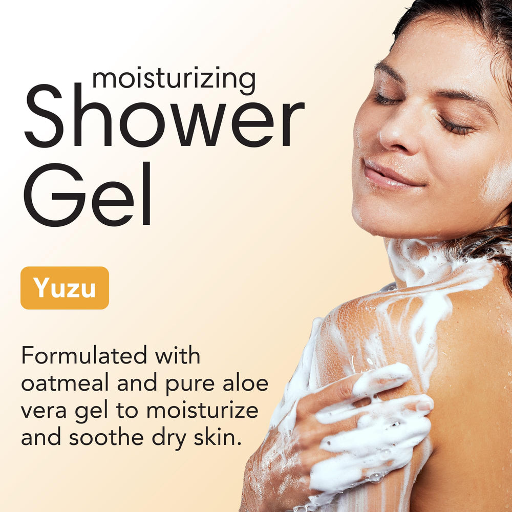 ShiKai Yuzu shower gel bottle side view highlights botanical ingredients for sensitive skin
