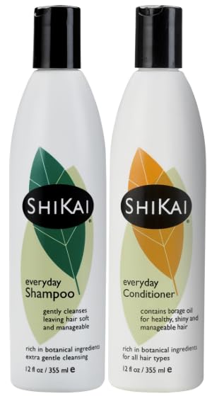 ShiKai Everyday Gentle Shampoo & Hydrating Conditioner bottles—gentle formula for healthy, shiny hair.