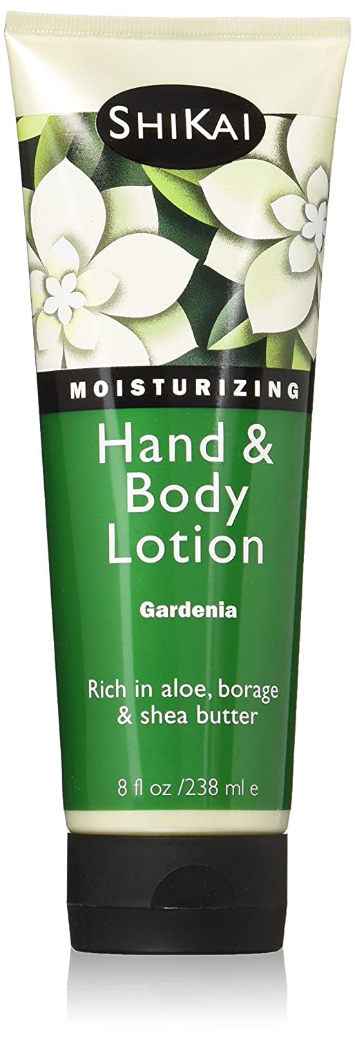 Shikai Gardenia hand & body lotion bottle: rich hydration with aloe and vitamin E for dry skin relief