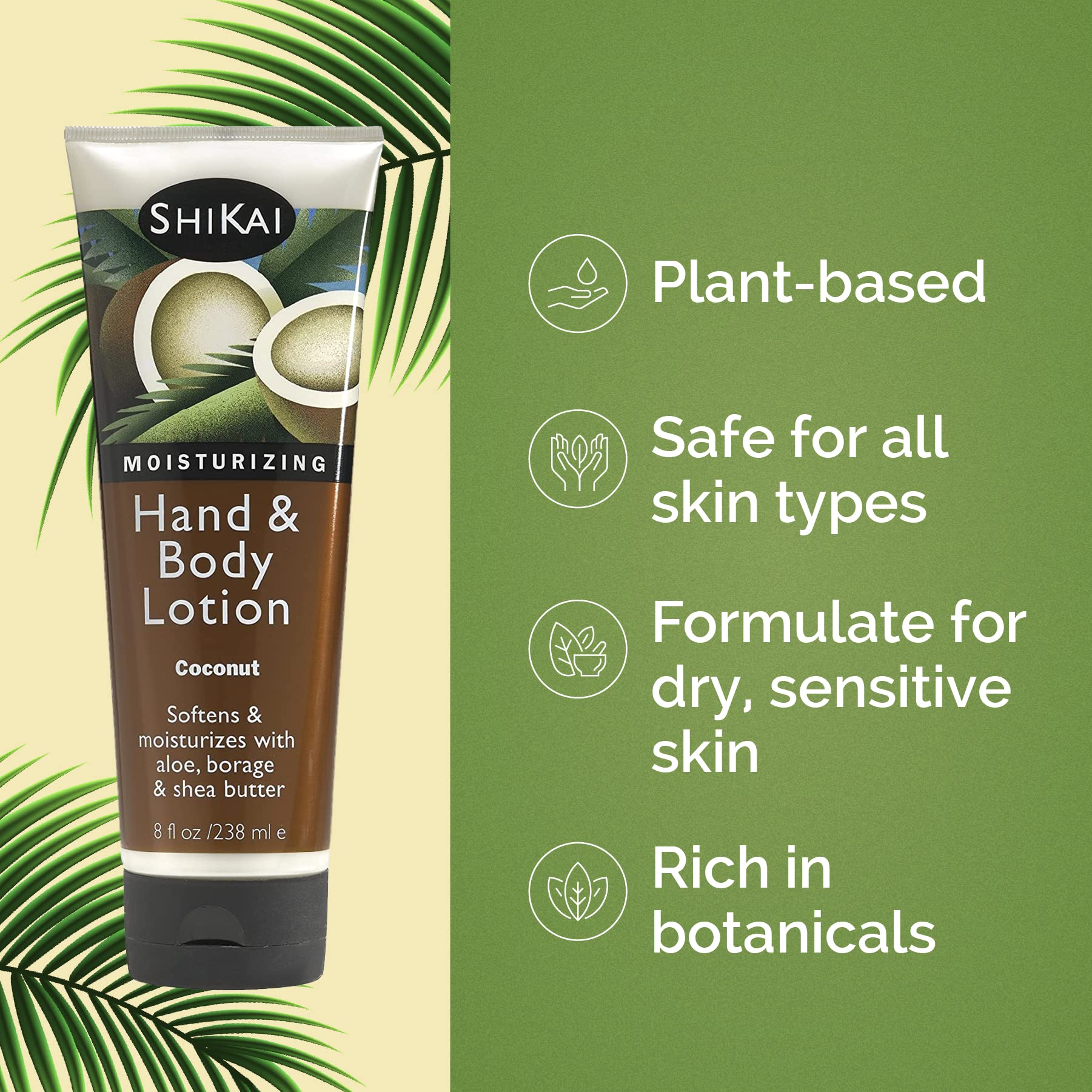 Applying ShiKai lotion with vanilla scent for soothing skin after a shower