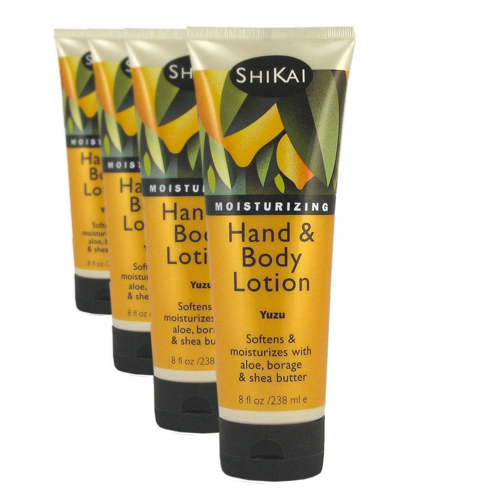 ShiKai Yuzu Hand & Body Lotion bottle shows quick, non-greasy hydration.