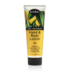 ShiKai Yuzu Hand & Body Lotion bottle close-up, creamy and hydrating texture.