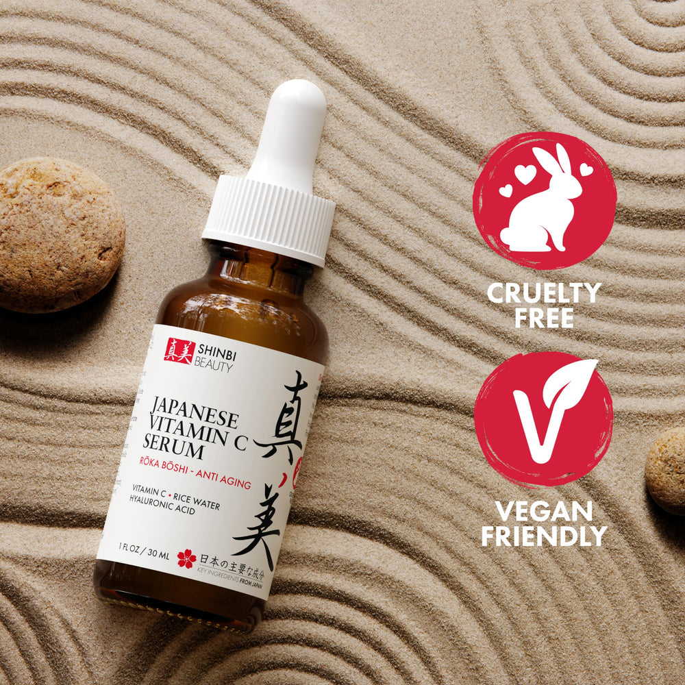 Shinbi Beauty serum during application showing brightening glow on skin.