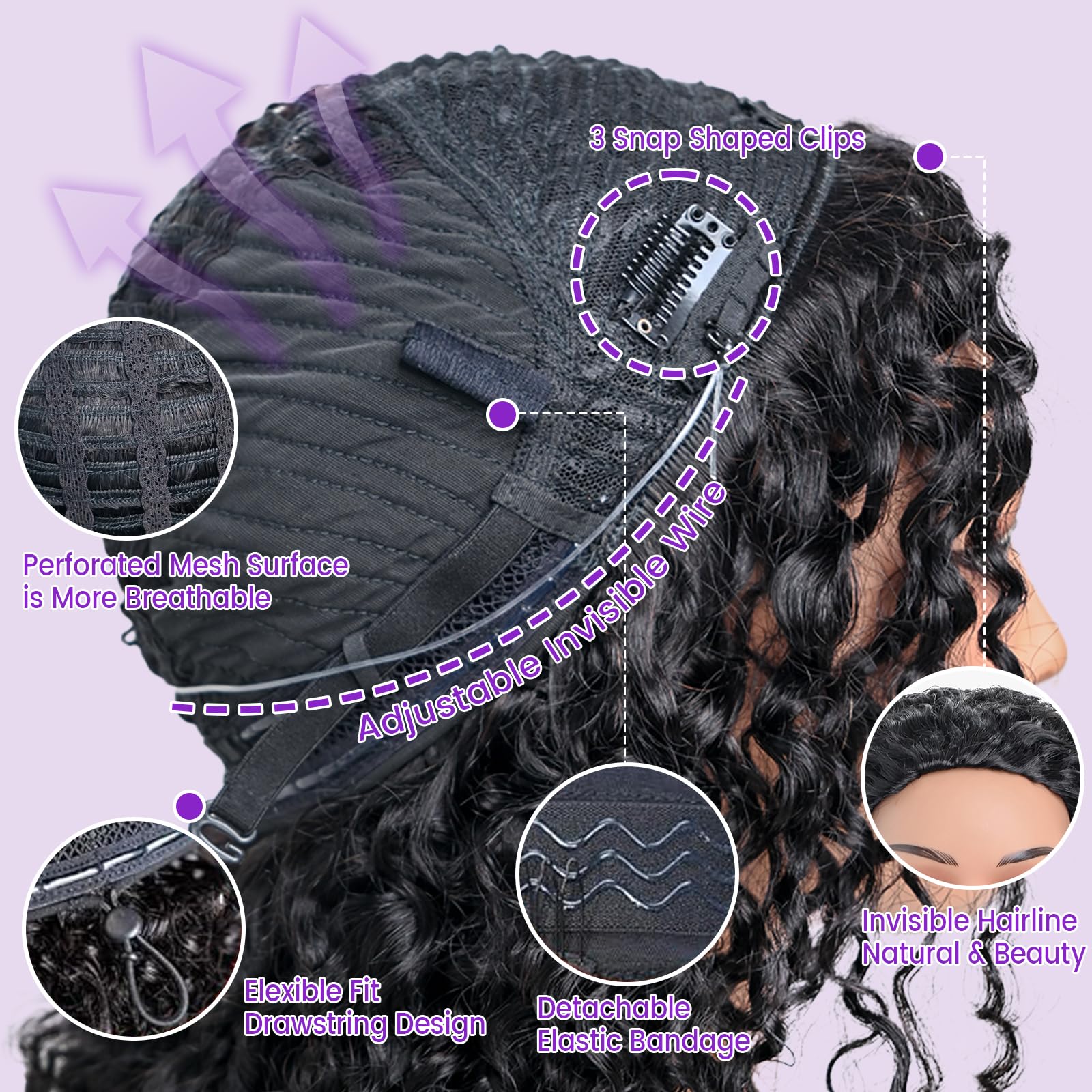 ShineKiss kinky curly half wig back view highlights volume and texture