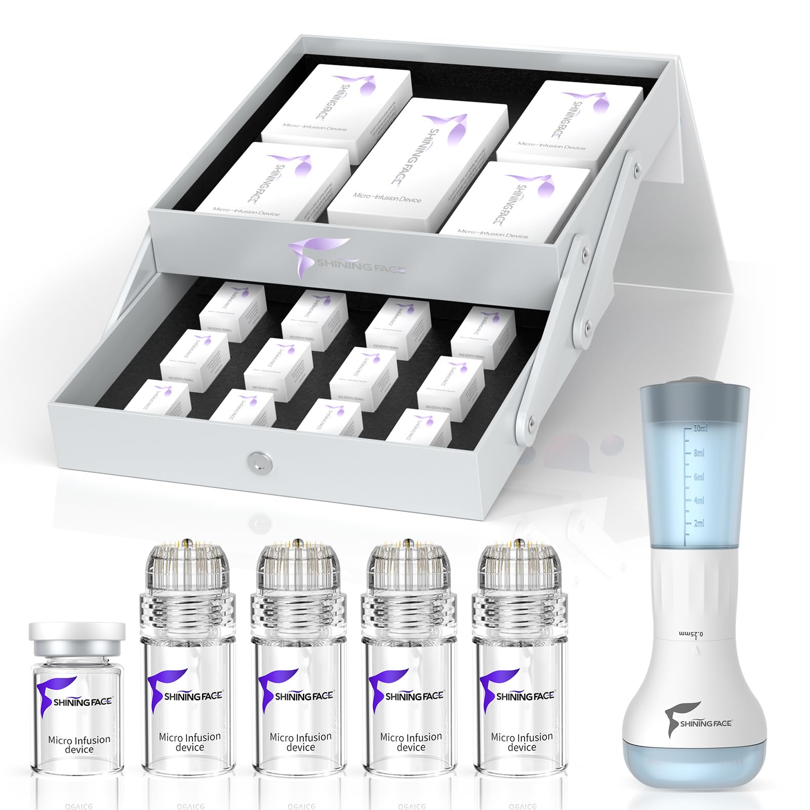 Shining Face micro-needle roller close-up for gentle at home skin stimulation and serum absorption