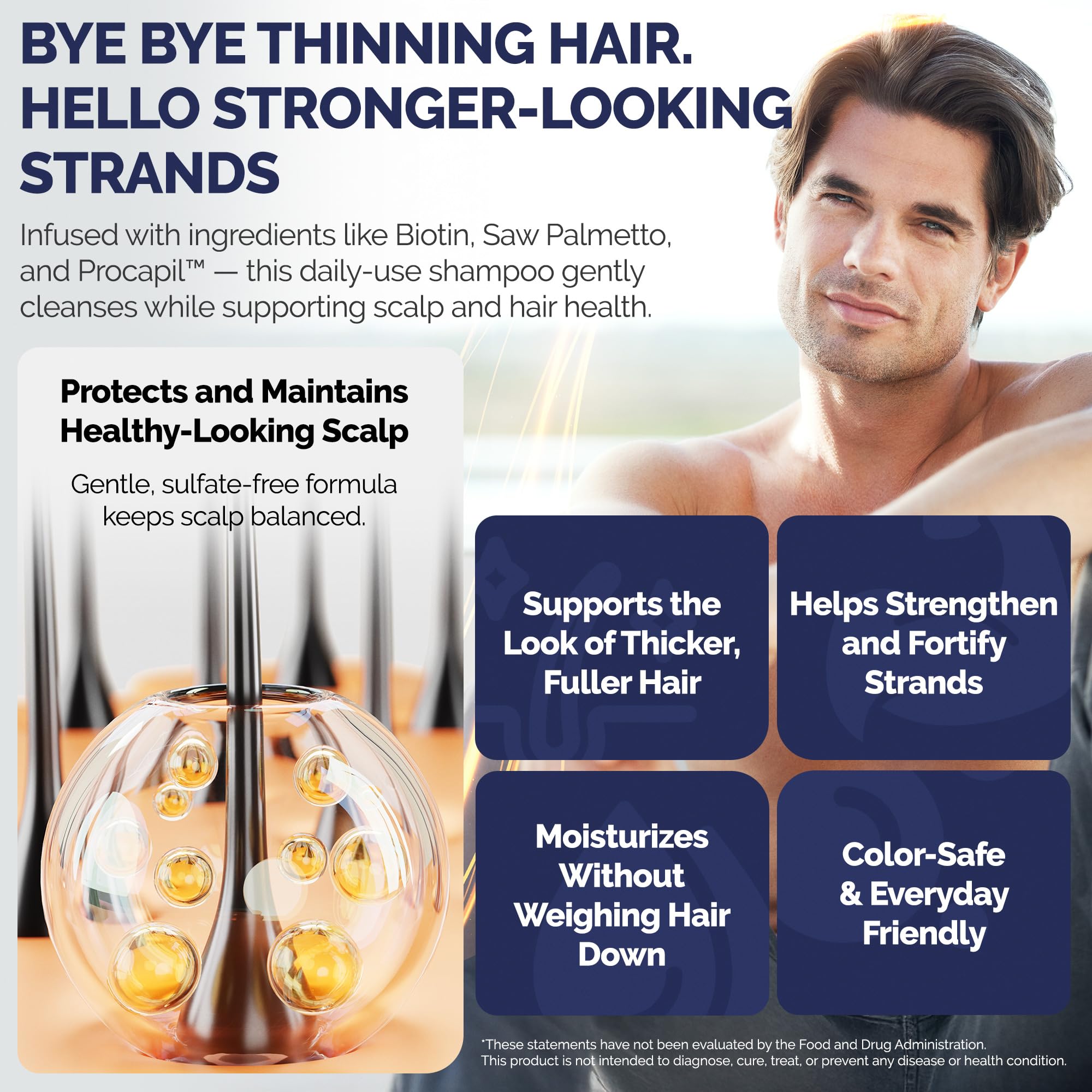 Shiny Leaf biotin caffeine saw palmetto ingredients showcased for scalp-care possibilities.