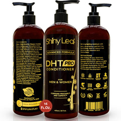 Shiny Leaf bottle pour demonstrates easy daily application for thinning hair.
