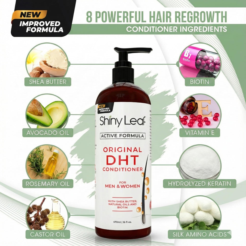 Shiny Leaf DHT Blocker Conditioner sulfate-free label indicating gentle daily care