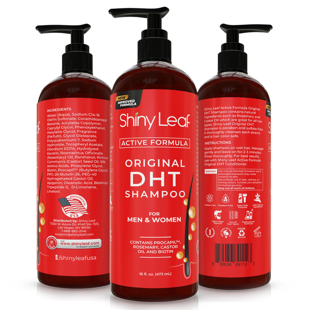 Shiny Leaf DHT Blocker Shampoo bottle with cap for quick daily use