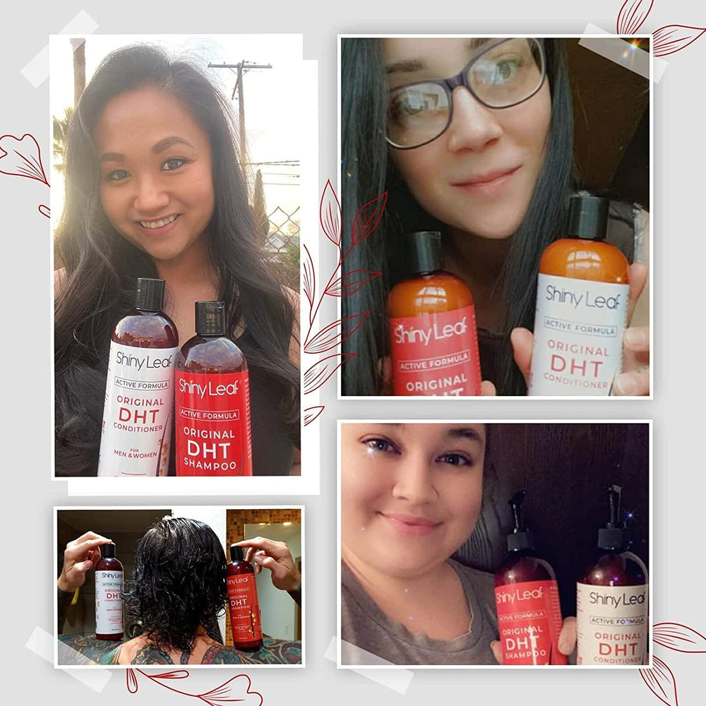 Shiny Leaf DHT Blocker Shampoo packaging shows color safe and sulfate free formula
