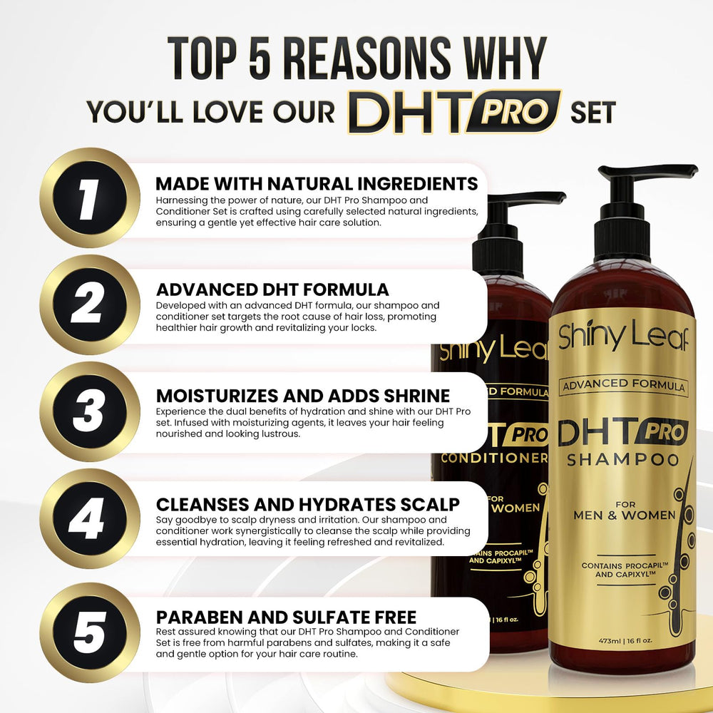 Shiny Leaf DHT Pro Conditioner bottle delivering silky, manageable hair after use