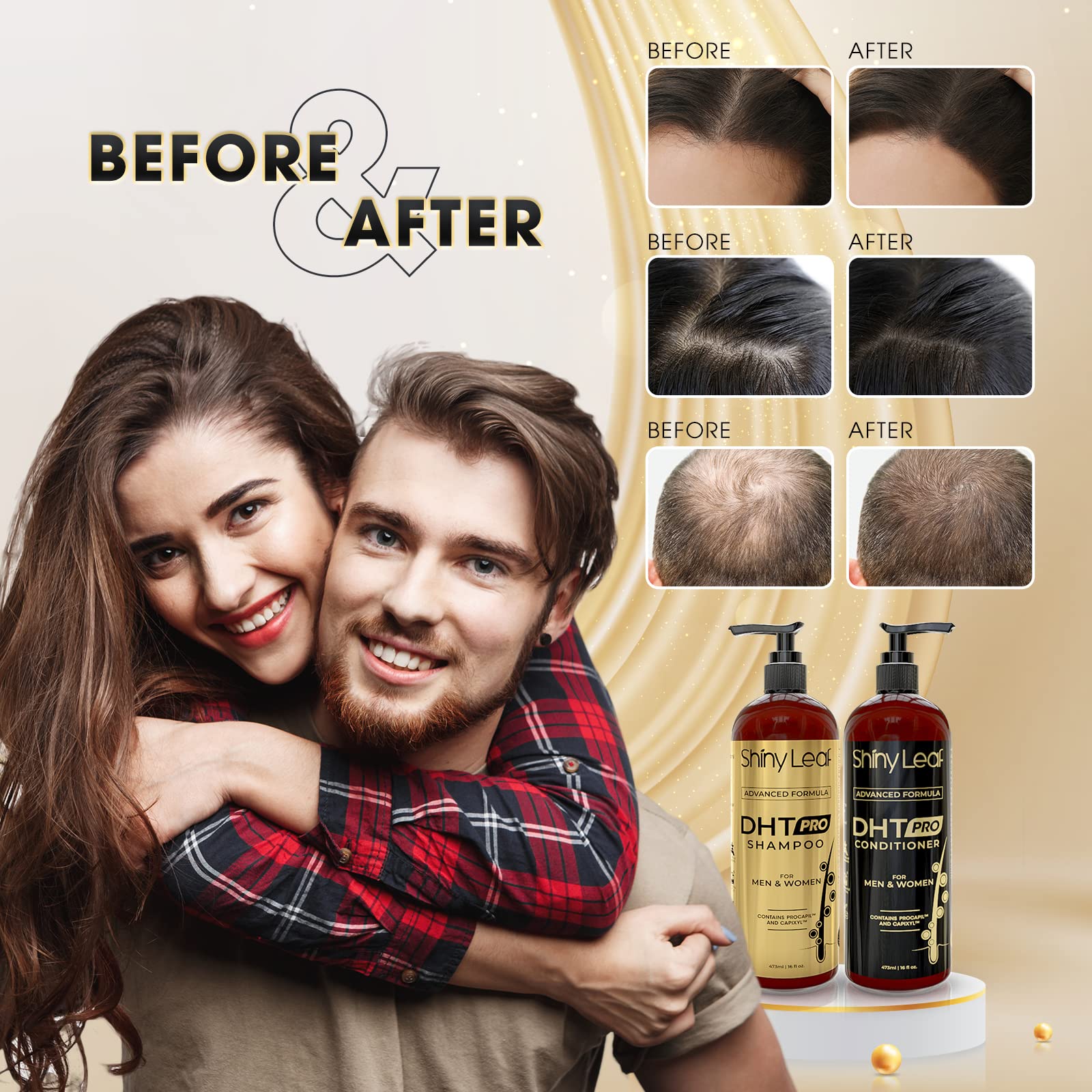 Shiny Leaf DHT Pro Conditioner close-up reveals smooth, hydrated strands