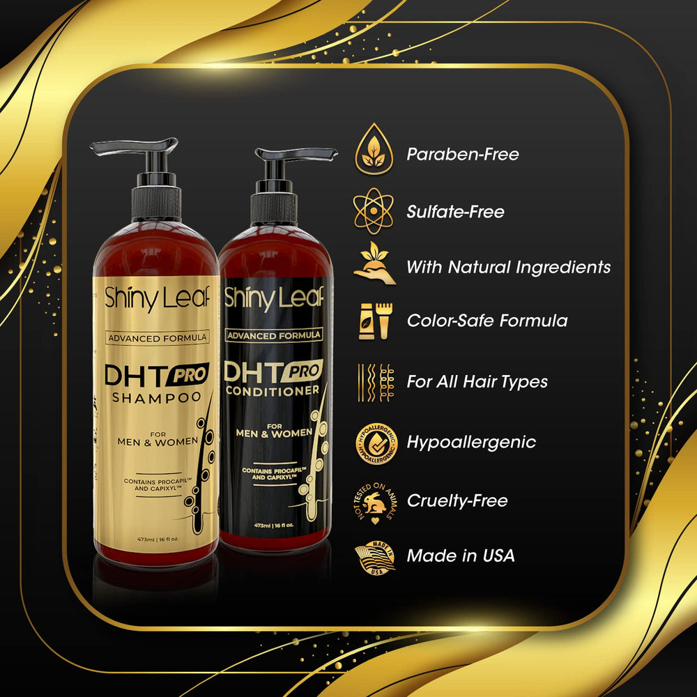 Shiny Leaf DHT Pro duo on bathroom counter suggests easy daily routine