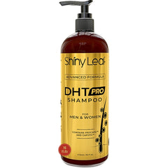 Shiny Leaf DHT Pro Shampoo bottle highlights daily use benefits.