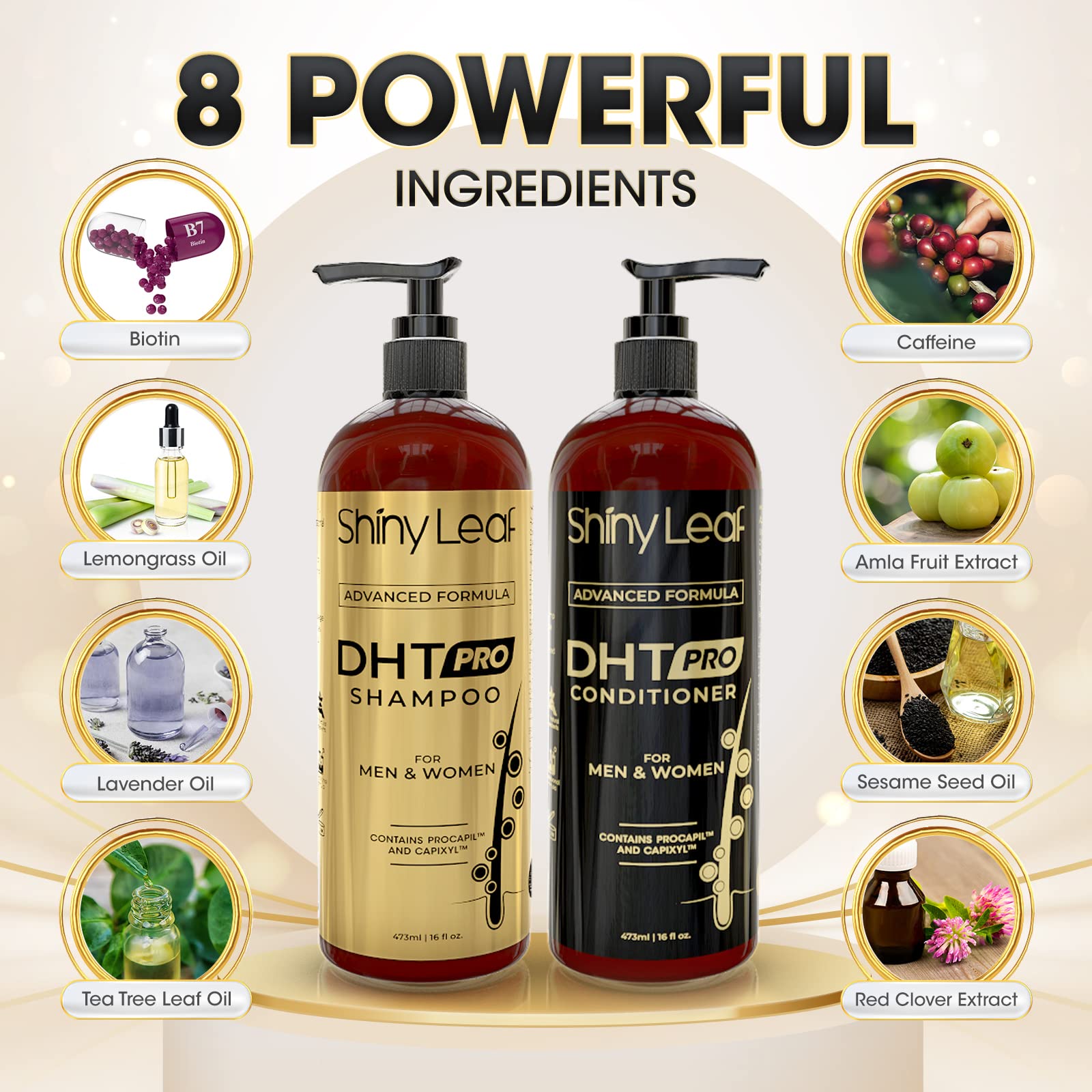 Shiny Leaf DHT Pro Shampoo close-up shows rich lather for thorough cleansing