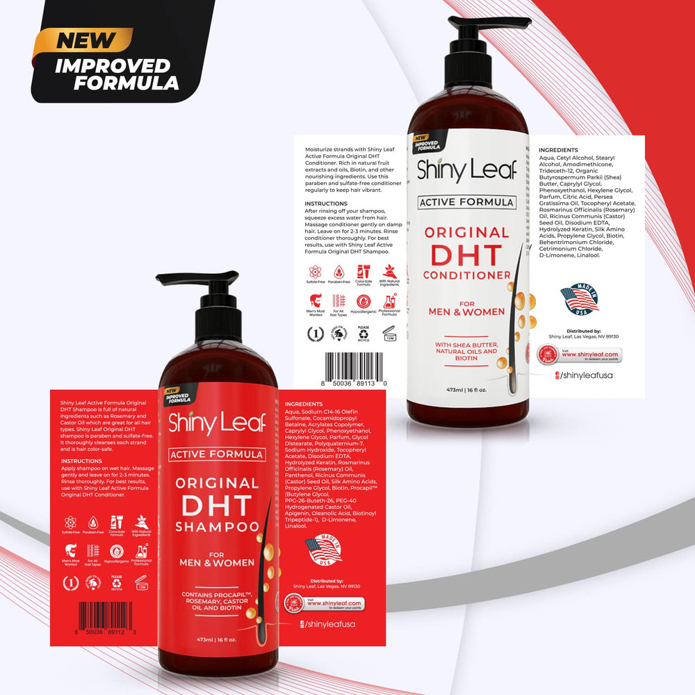 Hair volume after using Shiny Leaf DHT Blocker in a graphic.