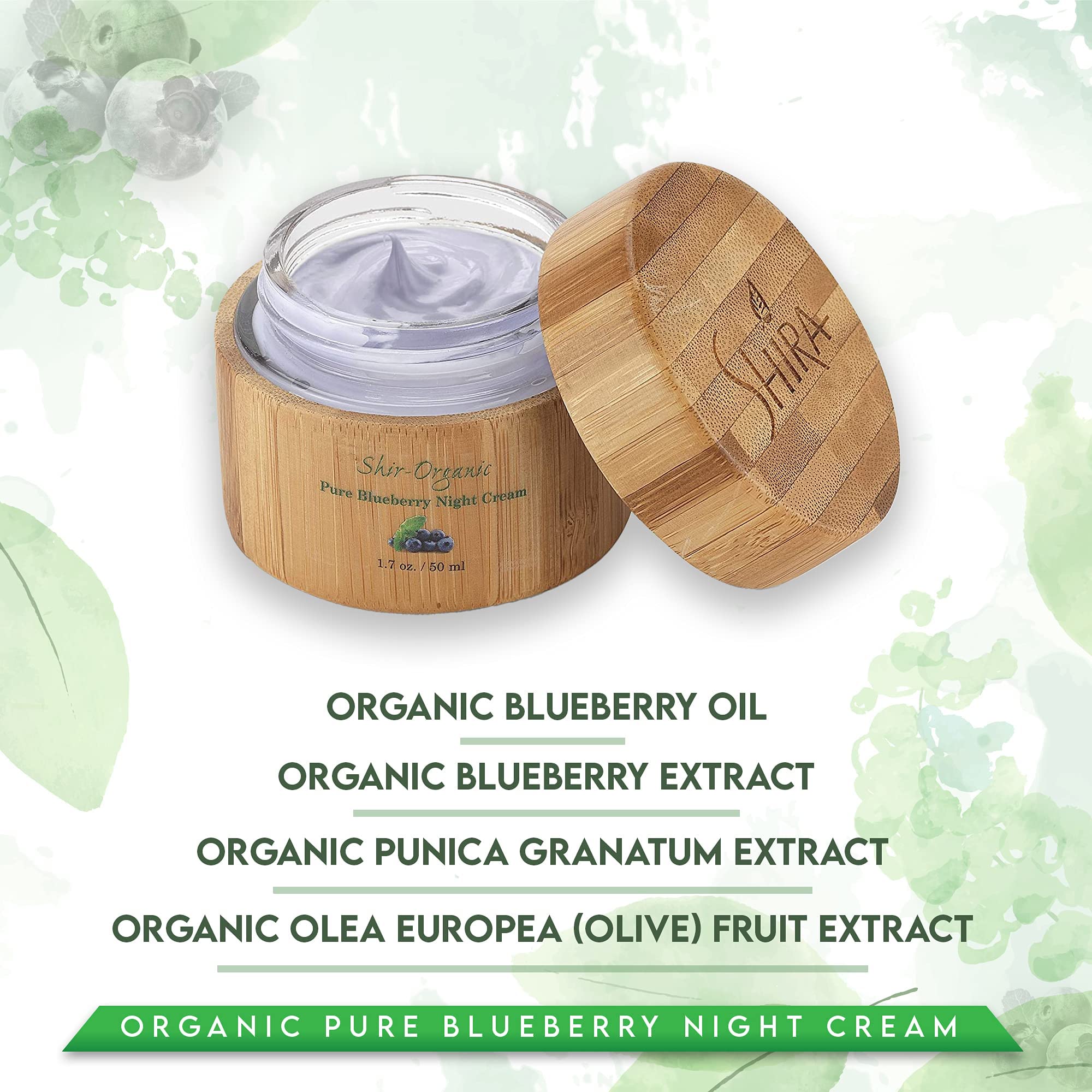 Dispensing Shira Blueberry Night Cream for deep moisturization.