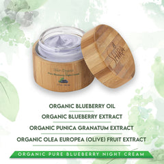 Shira Shir Organic Blueberry Night Cream jar closeup highlighting creamy texture for soothing hydration.