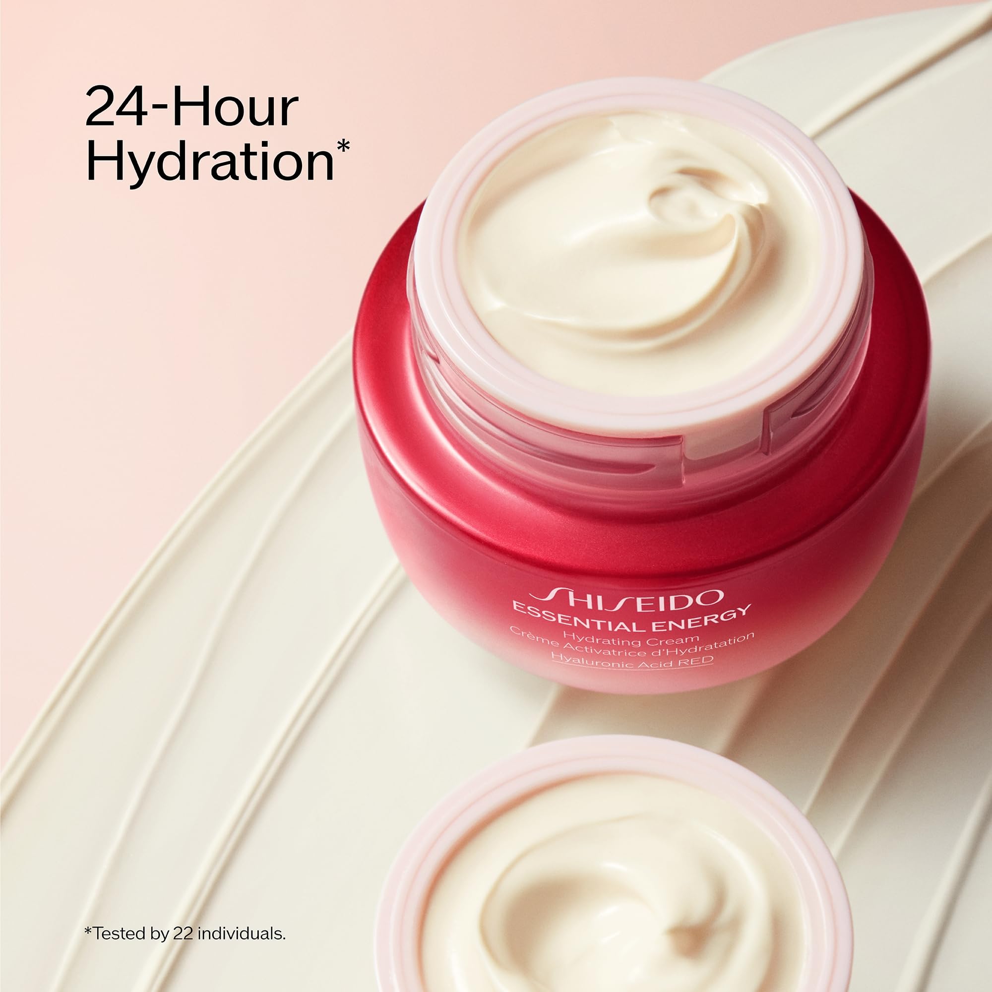 Label of Shiseido Essential Energy Hydrating Cream emphasizing vegan formulation.