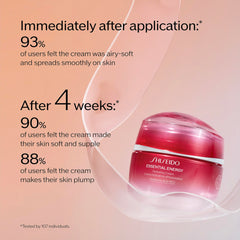Open jar reveals rich, lightweight cream suitable for morning and night use.