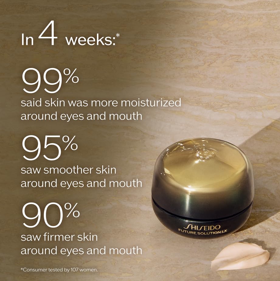 Applying Shiseido Future Solution LX around eye and lip areas with ring fingers