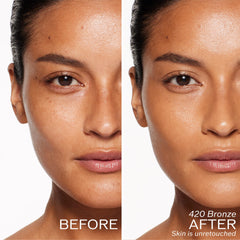 Shiseido RevitalEssence Skin Glow Foundation brush application demonstrates transfer-resistant finish